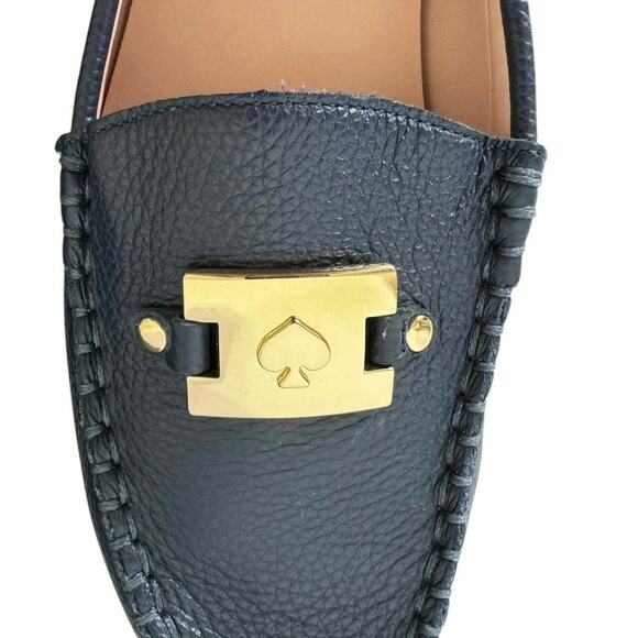 Kate Spade Women’s Carmen Navy Blue Leather Slip On Drive Loafer Gold Logo 7.5 M - Picture 8 of 10